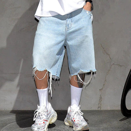 Men's Fashion Loose Fit Denim Shorts with Raw Hem