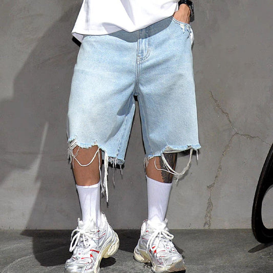 Men's Fashion Loose Fit Denim Shorts with Raw Hem