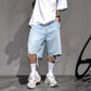 Men's Fashion Loose Fit Denim Shorts with Raw Hem