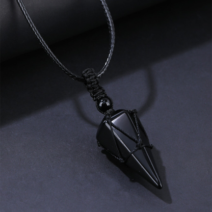 Obsidian Natural Stone Pendulum Pendant for Men & Women – Starry Blue Sandstone Octahedron Diamond Necklace – Unique Gift for Spiritual Healing & Meditation🔮🧘‍♀️