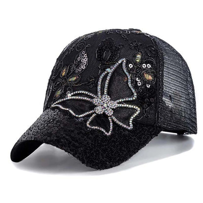 🦋New Style☀️ Rhinestone Butterfly Sequin Baseball Cap