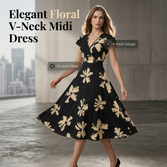 🥳SUMMER HOT SALE🥳💞50K+ SOLD!💥50% OFF! 🔥Women's Casual Printed V-Neck Ruffle Dress – Playful, Feminine & Ready-to-Wear ✨