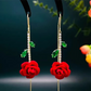 🌹 50% OFF NOW! 💎 Red Rose Threader Earrings with Crystal Stem – Delicate Design, Lightweight & Perfect for Romantic Occasions or Everyday Elegance ✨