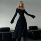 Women’s Square Neck Tie Waist A-Line Dress