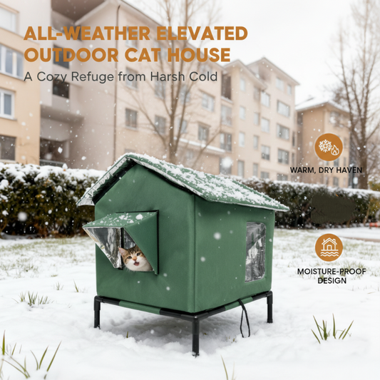 🐱 LIMITED-TIME 50% OFF! ✨ All-Weather Elevated Outdoor Cat House – Waterproof, Thermal Lining, Foldable 🌧️
