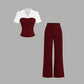 Elegant Striped Lapel Tee & Palazzo Pants 2-Piece Set