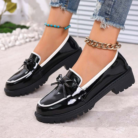 Women's Casual Patent Leather Bow Loafers
