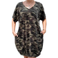 👗 50% OFF NOW! 🌿 Women's Camo T-Shirt Dress – V-Neck & Side Pockets – Relaxed Fit & Banded Hem – Plus Size Friendly 🚶‍♀️