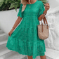 Women's Solid Round Neck Floral Cut-Out Dress