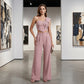 Elegant One-Shoulder Floral Top & Wide-Leg Pants Set