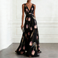 Elegant V-Neck Tulip Print Maxi Dress