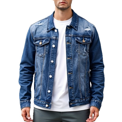 ⏳ LAST 7 DAYS AT £29.99! Men’s Casual Vintage-Wash Distressed Denim Jacket