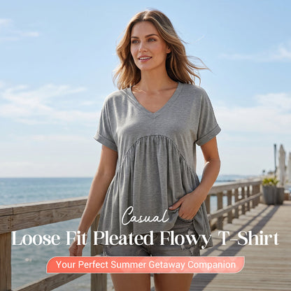 📢📢50% OFF !! ⏰Casual Loose Fit Pleated Flowy T-Shirt