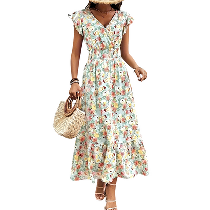 📢📢50% OFF !! ⏰Women's Floral V-Neck Smocked Waist Dress