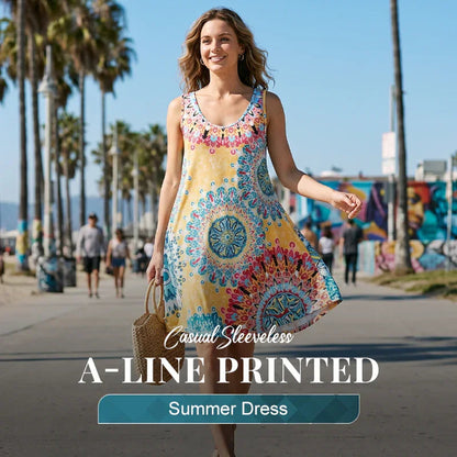 👗 LIMITED-TIME 50% OFF! ✨ Casual Sleeveless A-Line Printed Summer Dress – Flowy Fit, Vibrant Print, Easy Style 🌸