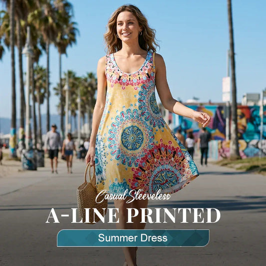 👗 LIMITED-TIME 50% OFF! ✨ Casual Sleeveless A-Line Printed Summer Dress – Flowy Fit, Vibrant Print, Easy Style 🌸