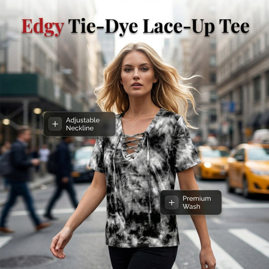 👚 LIMITED-TIME 50% OFF! ✨ Tie-Dye Lace-Up V-Neck Tee – Adjustable Fit, Soft Blend, Casual Chic 🌈