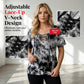👚 LIMITED-TIME 50% OFF! ✨ Tie-Dye Lace-Up V-Neck Tee – Adjustable Fit, Soft Blend, Casual Chic 🌈