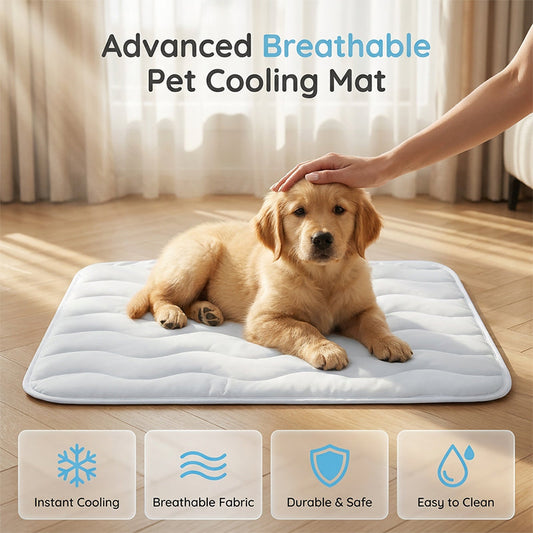 🔥50% OFF！❄️Breathable Pet Cooling Mat – No Water or Electricity Needed, Machine Washable, Lightweight & Portable, Safe Fabric Cooling for Dogs & Cats in Crate, Car & Home
