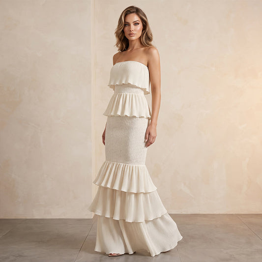 👗 LIMITED-TIME 50% OFF! 💫 Women's Strapless Tiered Ruffle Smocked Dress – Elegant, Flattering, Versatile Occasion Wear ✨