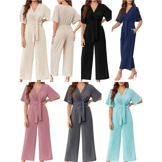 👗 LIMITED-TIME 50% OFF! ✨ Elegant V-Neck Jumpsuit – Wide Leg, Waist Tie, Breathable Fabric 💃
