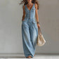 👖 LIMITED-TIME 50% OFF! 💥 Women's Denim Jumpsuit – Button-Front, Wide-Leg, Cotton Blend ✨