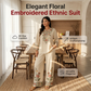👗 LIMITED-TIME 50% OFF! 💥 Women's Long Sleeve Blouse & Wide-Leg Trousers Set – Floral Embroidery, Split Neckline, Relaxed Fit ✨