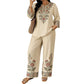 👗 LIMITED-TIME 50% OFF! 💥 Women's Long Sleeve Blouse & Wide-Leg Trousers Set – Floral Embroidery, Split Neckline, Relaxed Fit ✨
