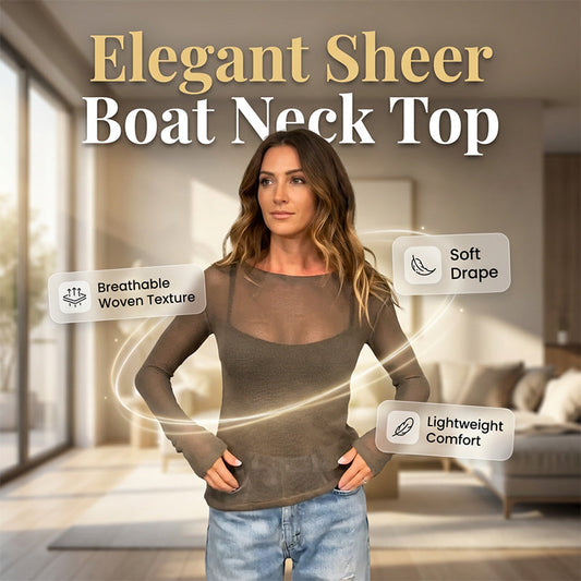 👚 LIMITED-TIME 50% OFF! ✨ Sheer Long Sleeve Top – Boat Neck, Lightweight, Versatile Layer 🍂