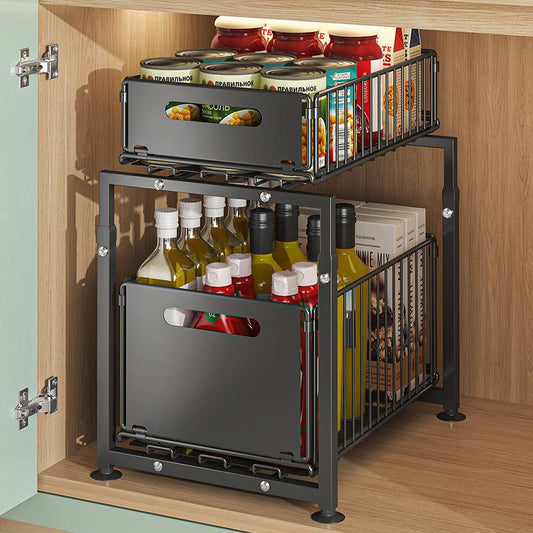 🎉 2026 Sale — Over 33,000 Sold!💞 Double-Tier Pull-Out Shelf Cabinet Organiser – Maximize Your Space 📦