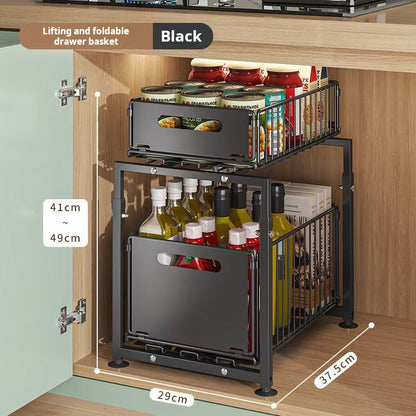 🎉 2026 Sale — Over 33,000 Sold!💞 Double-Tier Pull-Out Shelf Cabinet Organiser – Maximize Your Space 📦