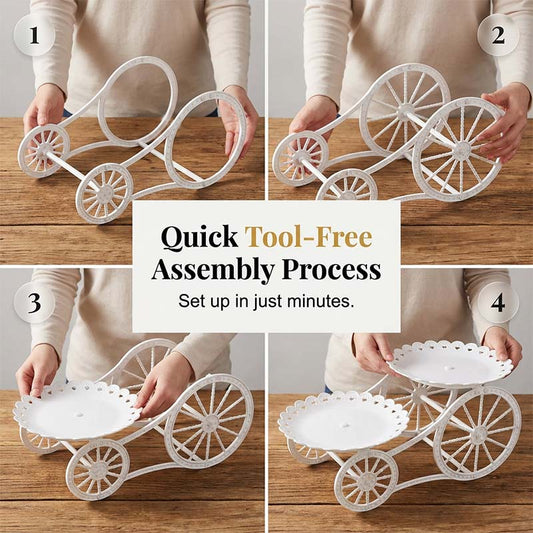 🍰 LIMITED-TIME 50% OFF! ✨ Two-Tier Carriage Serving Stand – Elegant, Heart Details, Tool-Free Assembly 🍽️