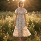 👗 LIMITED-TIME 50% OFF! ✨ Square Neck Floral Midi Dress – Smocked Bodice, Flowy Tiered Skirt, Romantic 🌸