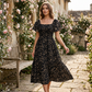 👗 LIMITED-TIME 50% OFF! ✨ Square Neck Floral Midi Dress – Smocked Bodice, Flowy Tiered Skirt, Romantic 🌸