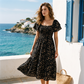 👗 LIMITED-TIME 50% OFF! ✨ Square Neck Floral Midi Dress – Smocked Bodice, Flowy Tiered Skirt, Romantic 🌸