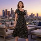 👗 LIMITED-TIME 50% OFF! ✨ Square Neck Floral Midi Dress – Smocked Bodice, Flowy Tiered Skirt, Romantic 🌸