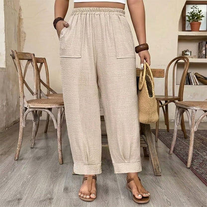 👖 LIMITED-TIME 50% OFF! ✨ Women's Cuffed Ankle Pants – Elastic Waist, Relaxed Fit, Patch Pockets 🌿