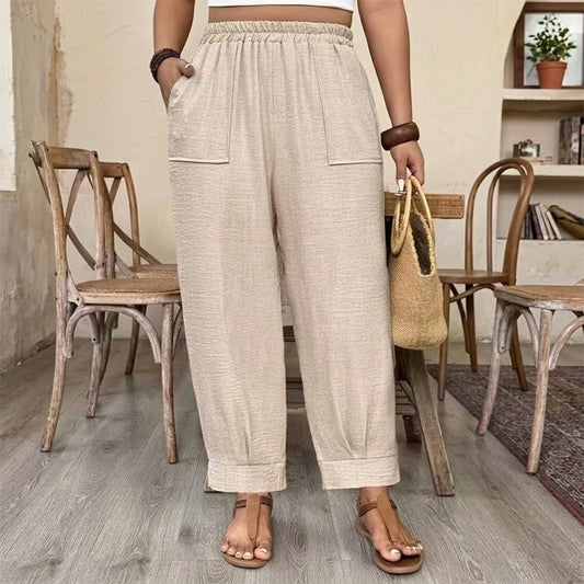 👖 LIMITED-TIME 50% OFF! ✨ Women's Cuffed Ankle Pants – Elastic Waist, Relaxed Fit, Patch Pockets 🌿