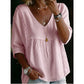 👚 LIMITED-TIME 50% OFF! ✨ Women's V-Neck Lace Trim Top – Flowey Silhouette, 3/4 Sleeves, Bohemian 🌸👚 LIMITED-TIME 50% OFF! ✨ Women's V-Neck Lace Trim Top – Flowey Silhouette, 3/4 Sleeves, Bohemian 🌸