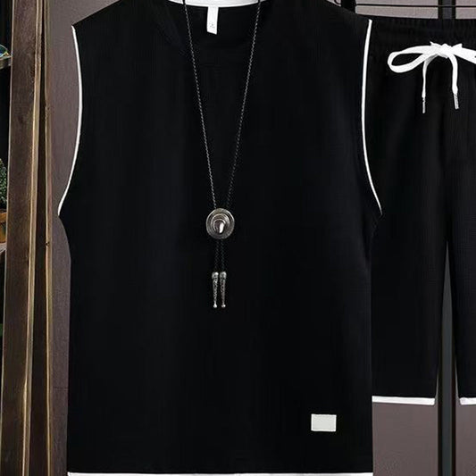 👕 LIMITED-TIME 50% OFF! ✨ Men’s Minimalist Tank & Shorts Set – Waffle Knit, Drawstring Waist, Coordinated 🏃‍♂️