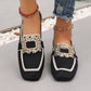 🥿 LIMITED-TIME 50% OFF! ✨ Square Toe Flat Shoes – Breathable Knit, Crystal Buckle, Slip-On 💎