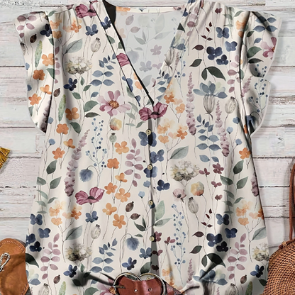 👚 LIMITED-TIME 50% OFF! ✨ Women’s V-Neck Floral Blouse – Button-Down, Flowy, Breathable 🌸