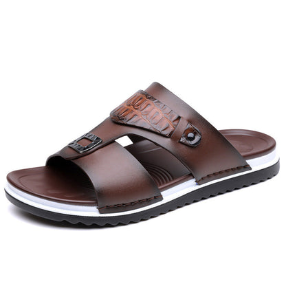 🩴 LIMITED-TIME 50% OFF! ✨ Men’s Faux Leather Slip-On Sandals – Dual-Texture, Cushioned, Durable Sole 🏖️
