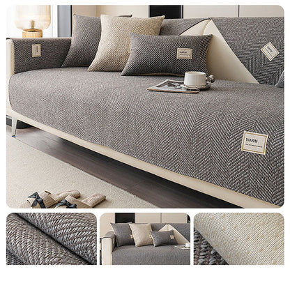 🛋️ LIMITED-TIME 50% OFF! ✨ Herringbone Sofa Cover – Non-Slip, Cotton Linen