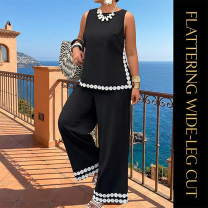 👚 LIMITED-TIME 50% OFF! ✨ Women’s Sleeveless Top & Wide-Leg Pants Suit – Lace Trim, Flowy, 2-Piece 🌸