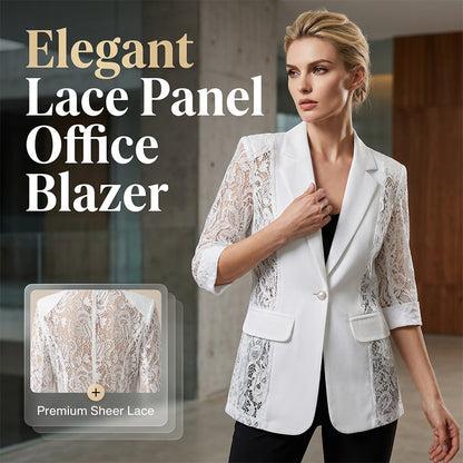 🤵‍♀️ LIMITED-TIME 50% OFF! ✨ White Lace Blazer – Slim Fit, 3/4 Sleeve, Elegant Transition 👑