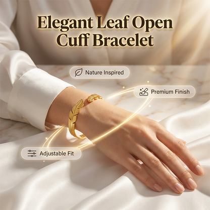 🌿 LIMITED-TIME 50% OFF! ✨ 18K Gold Plated Leaf Cuff Bracelet – Adjustable, Nature-Inspired, Elegant 💫