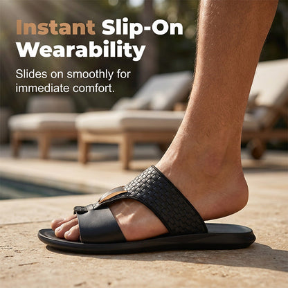 🩴 LIMITED-TIME 50% OFF! ✨ Men's Woven Slide Sandals – Metallic Buckle, Ergonomic, Versatile ☀️