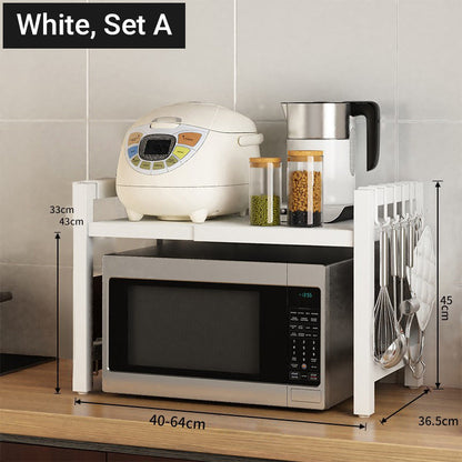 📦 LIMITED-TIME 50% OFF! 💥 Expandable Microwave Rack – Adjustable, Heavy Duty 75kg, Hooks Included ✨