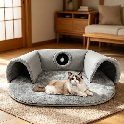 🐱 LIMITED-TIME 50% OFF! ✨ 2-in-1 Cat Tunnel Bed – Donut Bed + Tunnel, Plush, Foldable 🎪